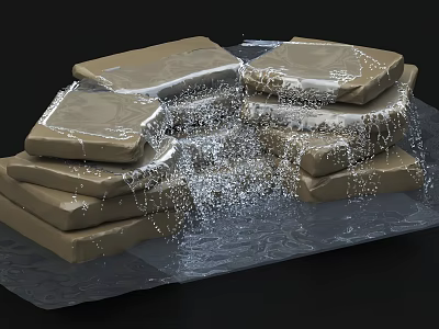 Decorative Garden Ornaments with Stacked Stones Flowing Water and Splashing Droplets 3d model