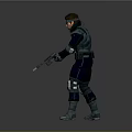 Game Movie Character In Blue Combat Suit With Goggles And Weapon Standing Pose