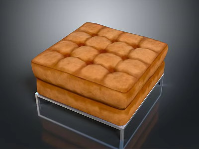 Modern Brown Square Tufted Ottoman With Padded Upholstered Seat And Metal Legs 3d model