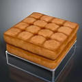 Modern Brown Square Tufted Ottoman With Padded Upholstered Seat And Metal Legs