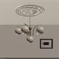 Modern Chandelier With Spherical Glass Shades Decorative Ceiling Medallion And Framed Wall Art