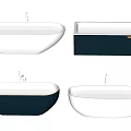 Blue And White Bathtubs With Oval Freestanding And Rectangular Built In Designs 3d model