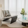 Modern Accent Chair with Side Table Lamp Round Coffee Table Green Plants and Decorative Pillows