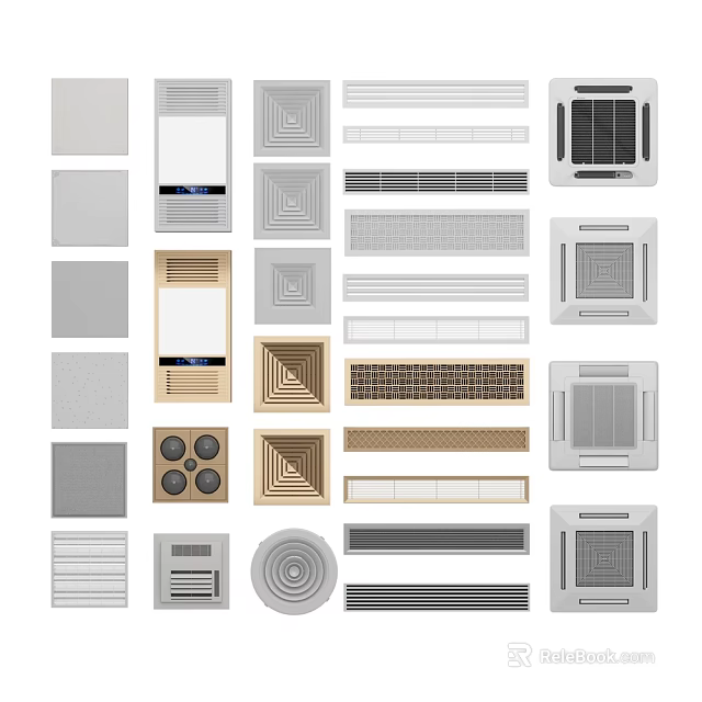 Various Types of Air Conditioner Vents with Modern Grille Designs and Shapes 3d model 