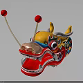 Traditional Dragon Head Decoration With Yellow Body Open Mouth Red Balls And Colorful Patterns