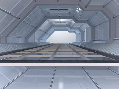 Cartoon Sci Fi Spaceship Interior With Metallic Walls Bright Floor And Shiny Pathway 3d model