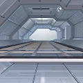 Cartoon Sci Fi Spaceship Interior With Metallic Walls Bright Floor And Shiny Pathway