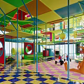 Colorful Multi Level Playground Structure With Slide Wave Design And Enclosure