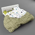Comfortable Double Bed With White Striped Headboard Green Mattress And Polka Dot Bedding