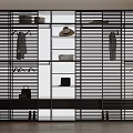 Modern Wardrobe Interior Design With Slatted Doors Open Shelves And Hanging Clothes