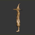 Golden Wizard Statue With Scythe Shaped Staff And Robe Details