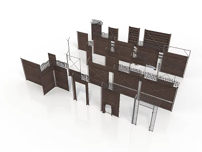 Dark Brown Modular Frame Structures With Grid Panels And Metal Supports 3d model
