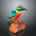 Colorful Kingfisher with Vibrant Blue Green Orange Feathers Perched on Wooden Log