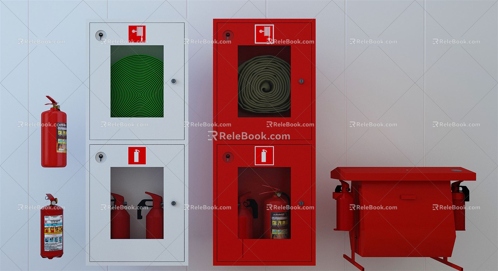 Modern fire fighting equipment fire extinguisher fire box combination 3d model