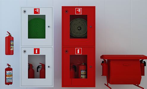 Modern fire fighting equipment fire extinguisher fire box combination 3d model