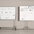 Whiteboards With Hand Drawn Startup Concepts And Office Icons On Stands