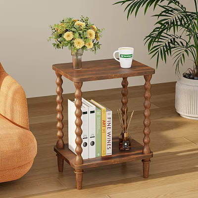 Dining Living Room Interior With Wooden Side Table Spiral Legs Yellow Flowers And Books 3d model