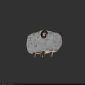Sheep Shaped Stool With Gray Plush Surface And Brown Ram Horns On Wooden Legs