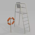 Sturdy Metal Lifeguard Observation Chair With Ladder And Orange White Striped Life Ring