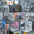 Cartoon Modular Scene With Multi Layered Rooms Ladders And Functional Spaces 3d model