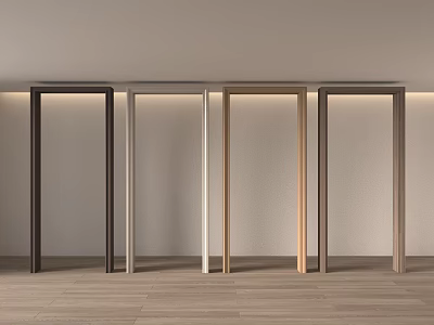 Different Colored Door Frames Against White Walls With Wooden Floor 3d model