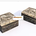Decorative Ornament Set Two Boxes With Intricate Dragon Carvings For Home Decor