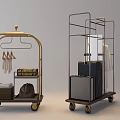 Hotel Service Carts With Gold Metal Frames Hangers Books Suitcase And Bag