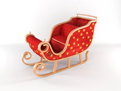 Festive Red Christmas Sleigh With Yellow Stars Wooden Frame And Cozy Seat 3d model