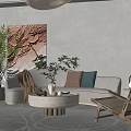 Modern Living Dining Room Interior With Sofa Coffee Table Green Plants and Decorative Art