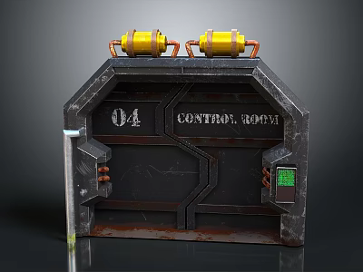 Industrial Control Room Equipment 04 With Metal Frame Yellow Cylindrical Devices Copper Pipe Connections And Green Indicator Light 3d model