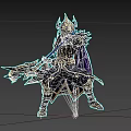 Game Movie Character In Ornate Armor Wielding Blue Spear With Purple Cloak