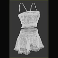 Blue Camisole Top And Shorts Set With Black Lace Trim Design