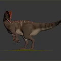 Realistic 3D Rendered Dinosaur Model With Red Crest On Green Mossy Base 3d model