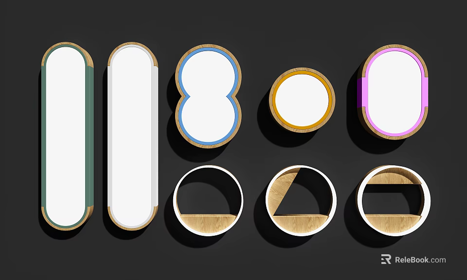Modern Wall Lamps with Various Shapes Colorful Frames and Wooden Bases 3d model 