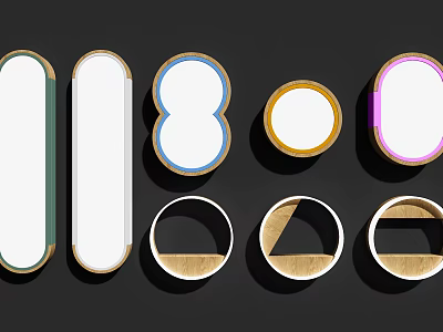 Modern Wall Lamps with Various Shapes Colorful Frames and Wooden Bases 3d model