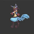 Game Character Blue Fox Like With Black Body Yellow Top Red Eyes And Pink Paws