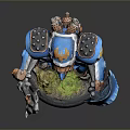 Detailed Fantasy Warrior Figurine In Blue Armor With Spear And Shield