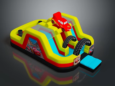 Inflatable Playground Equipment With Red Car Slide Tires Yellow Red Cartoon Design 3d model