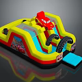 Inflatable Playground Equipment With Red Car Slide Tires Yellow Red Cartoon Design
