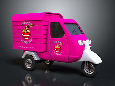 Vibrant Pink Tricycle Food Cart With Logo And Website On Exterior Design 3d model