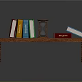 Wooden Tabletop Shelf Display with Colorful Books Hourglass and Red Box