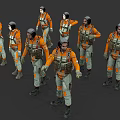Multiple People in Orange Uniforms with Various Poses and Equipment 3d model