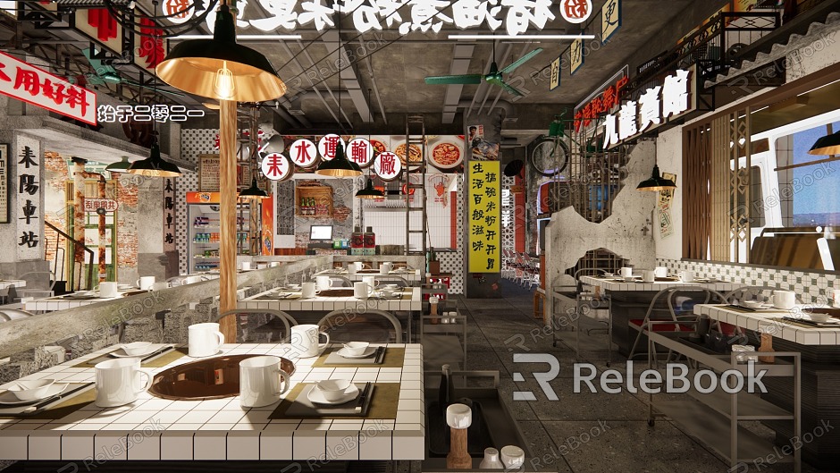 Retro restaurant online celebrity nostalgic restaurant Hong Kong-style restaurant stalls model