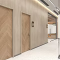 Modern Office Corridor With Wooden Walls Green Plants Large Window Forest View And Steps