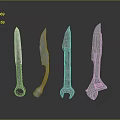 Four Ancient Handcrafted Blades As Vintage Weapon Designs With Metal Handles