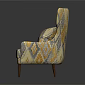 Modern Accent Chair With Geometric Pattern Pillow In Orange Yellow Gray And Wooden Legs