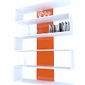 Modern White Bookcase With Multiple Shelves Orange Panels And Decorative Ornaments Books