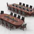 Elegant Wooden Conference Tables With Oval Rectangular Shapes Black Chairs And Green Plant Vases