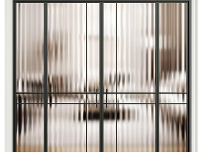 Modern Double Doors With Black Frame And Ribbed Glass For Interior Space Design 3d model
