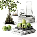 Wine Bottles And Glasses On Home Table With Green Plants Pears And Books